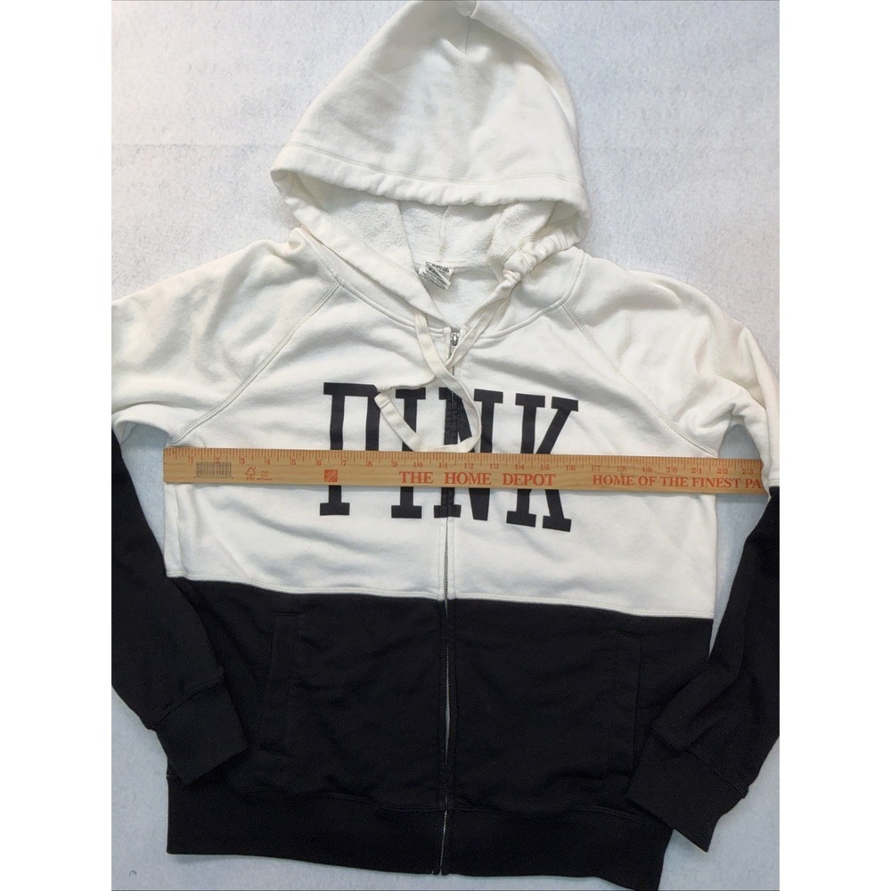 PINK Victoria's Secret Women‎ Hoodie L Black & White Black Colorblock Logo - Picture 7 of 12